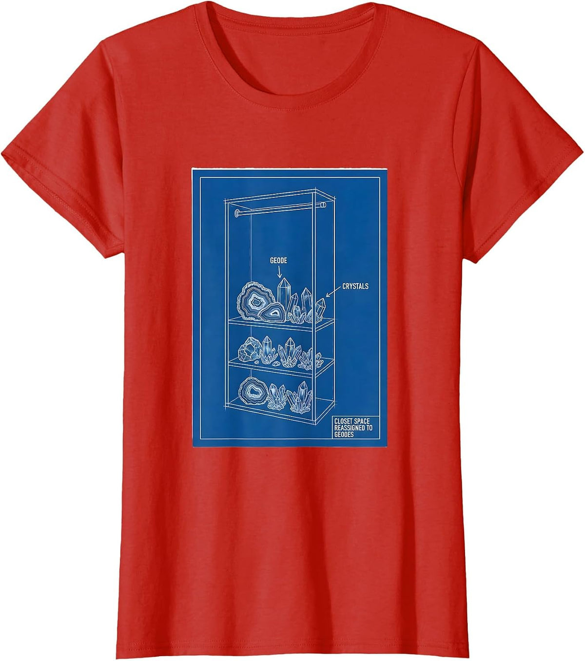 Women's Closet Space Reassigned To Geodes Technical Blueprint Rock T-Shirt - Red