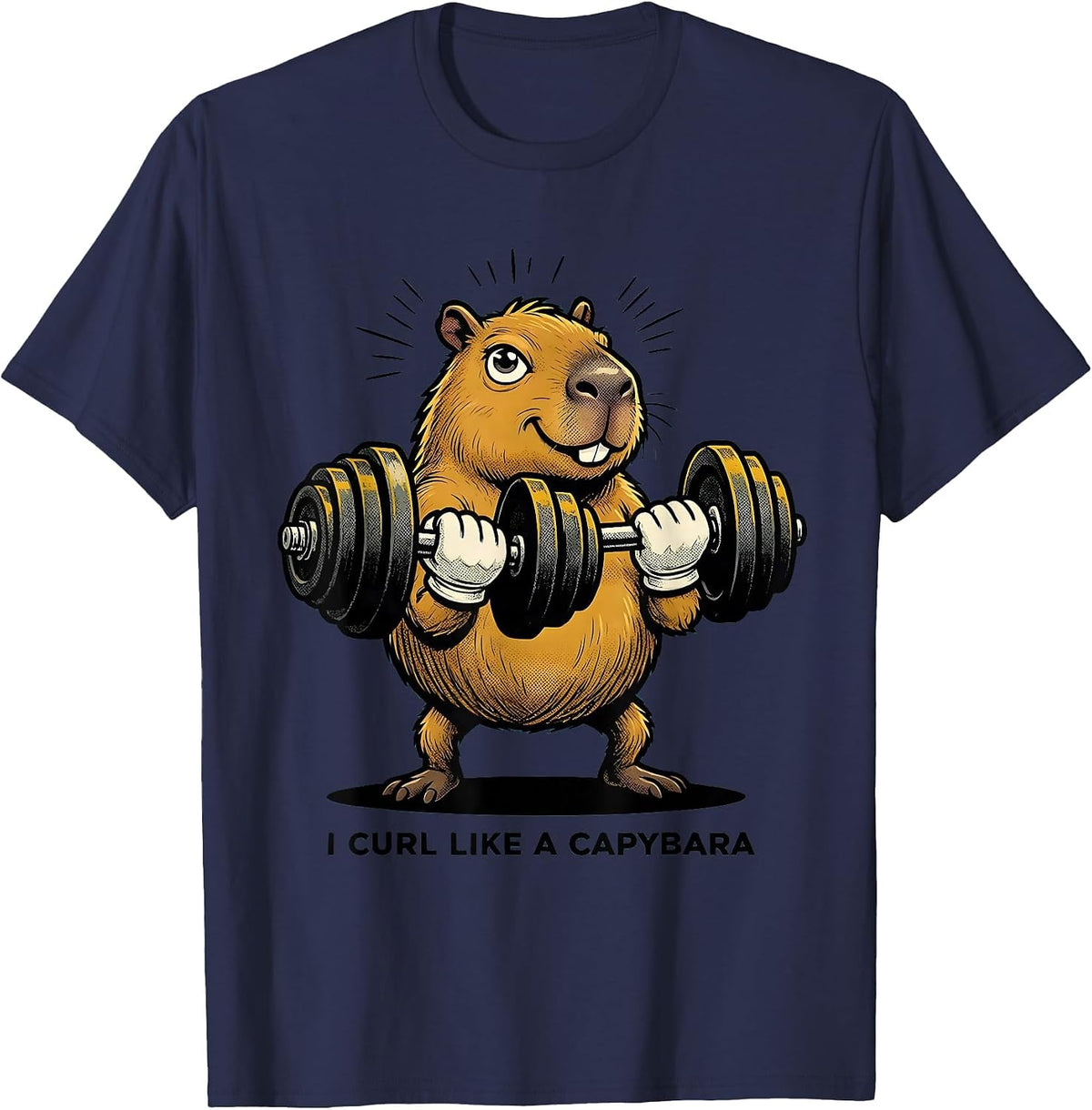 Men's I Curl Like A Capybara Funny Gym Animal Pun Weightlifting T-Shirt - Navy Blue