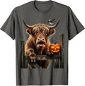 Shaggy Highland Cow Halloween Fall Humor T-Shirt - Asphalt Grey