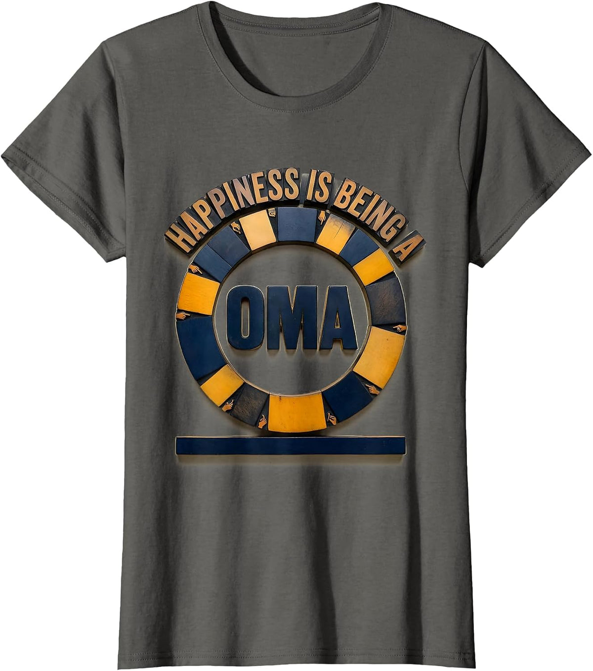 Women's Happiness Is Being A Oma Wood Type Letterpress Grandma T-Shirt - Asphalt Grey