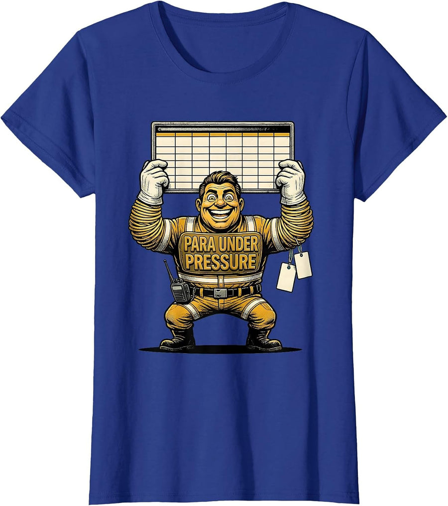Para Under Pressure Retro Cartoon Paraprofessional Humor T-Shirt, Women, Royal Blue, Small - As Pictured