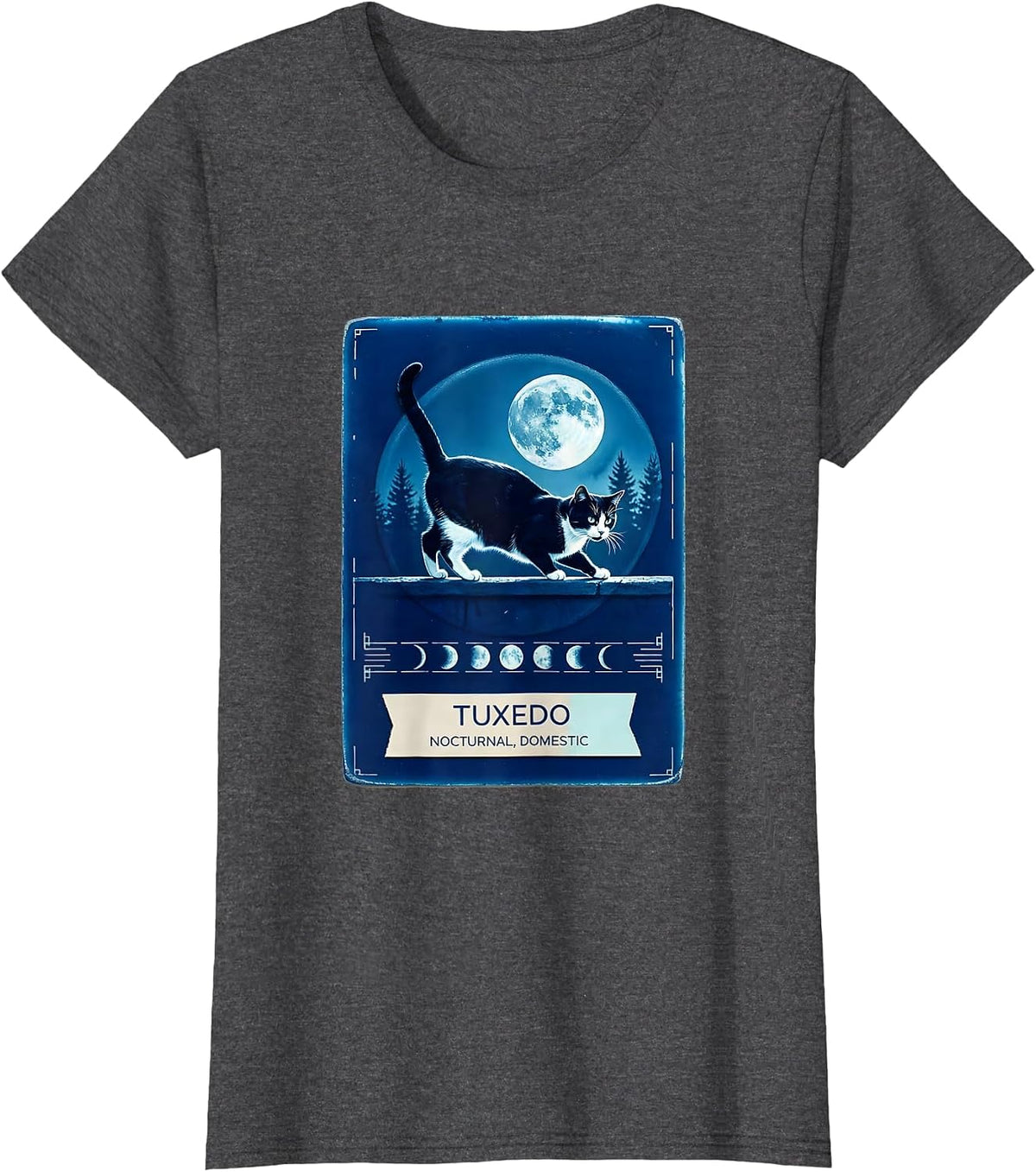 Women's Tuxedo Nocturnal Domestic 90s Retro Cat Lover Portrait T-Shirt - Dark Heather Grey