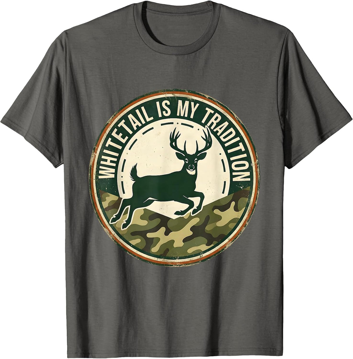 Whitetail Is My Tradition Vintage Camo Deer Hunting Dad T-Shirt - Asphalt Grey