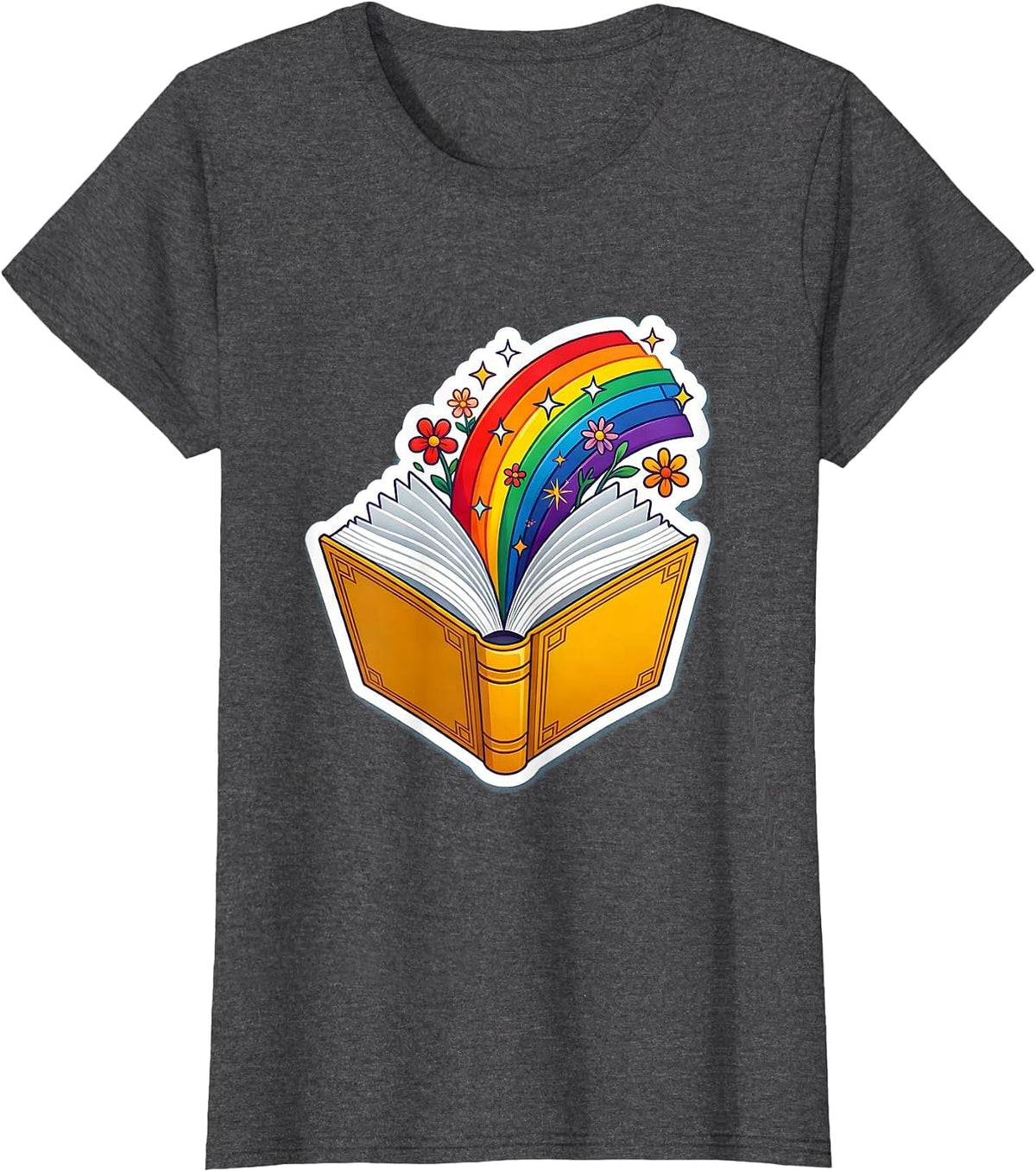 Women's Special Education Teacher Rainbow Book Graphic T-Shirt - Dark Heather Grey