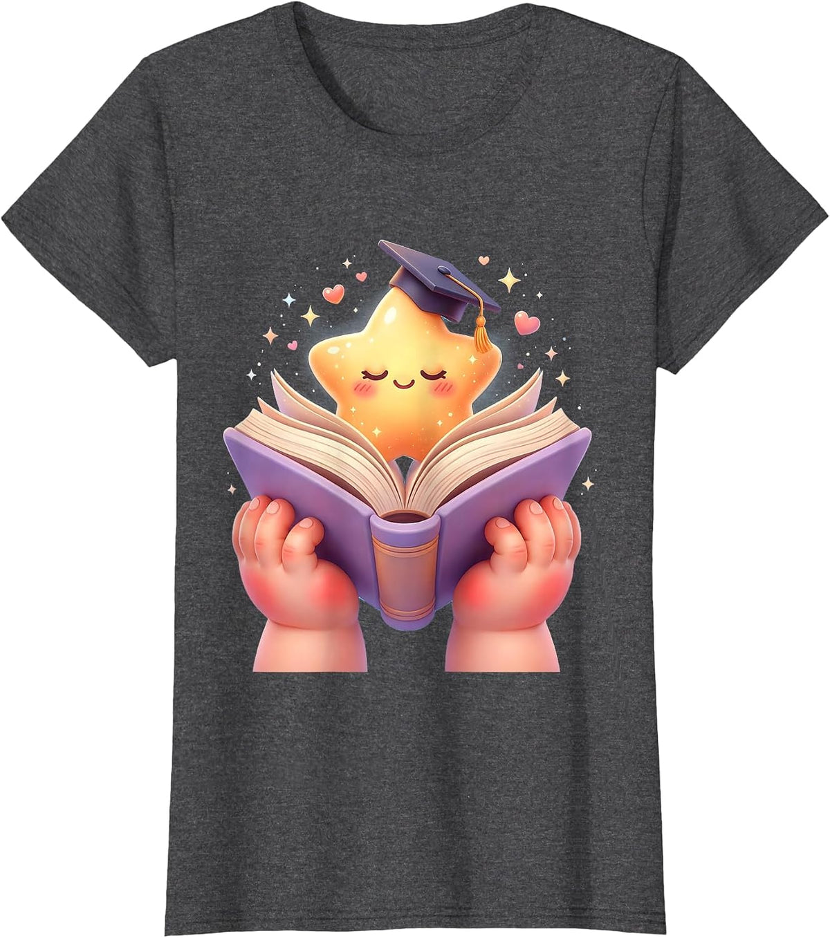 Women's Special Education Teacher Open Book Star Design T-Shirt - Dark Heather Grey