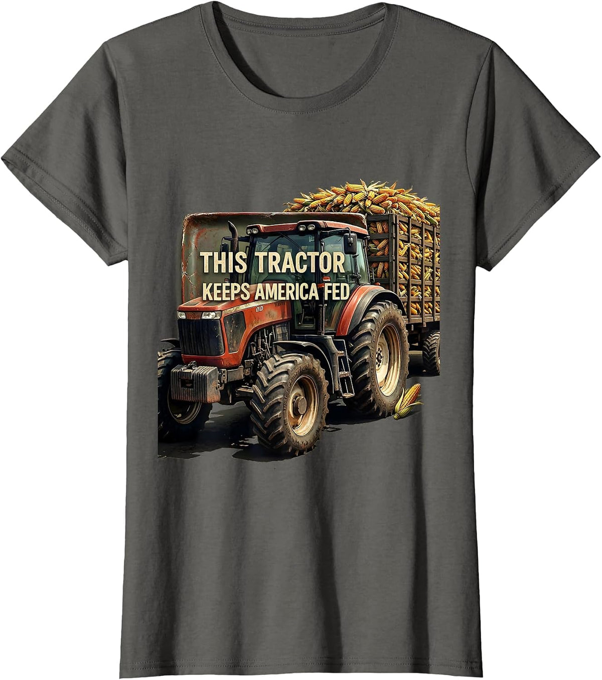 Women's This Tractor Keeps America Fed Distressed Farm Dad Heritage T-Shirt - Asphalt Grey