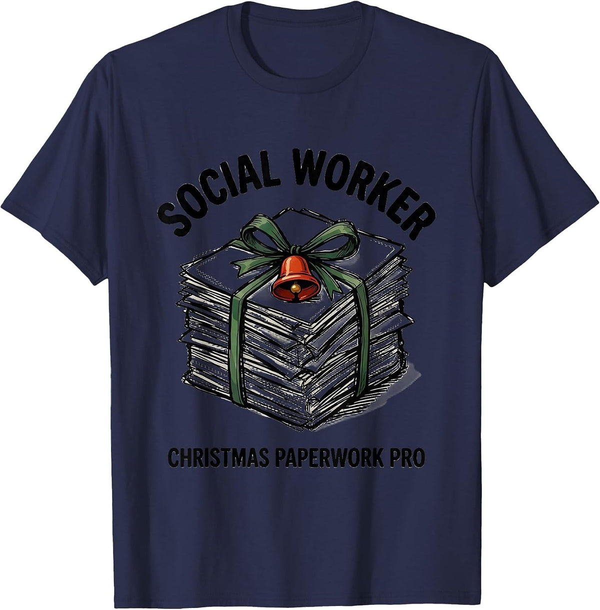 Social Worker, Christmas Paperwork Pro Funny Office Party T-Shirt - Navy Blue