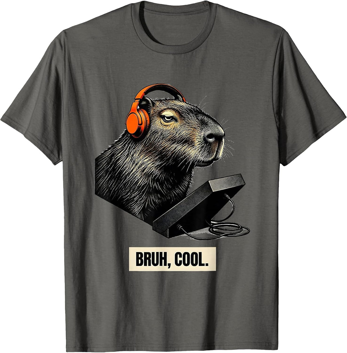 Men's Bruh Cool Funny Capybara Gamer Meme Lover T-Shirt - Asphalt Grey