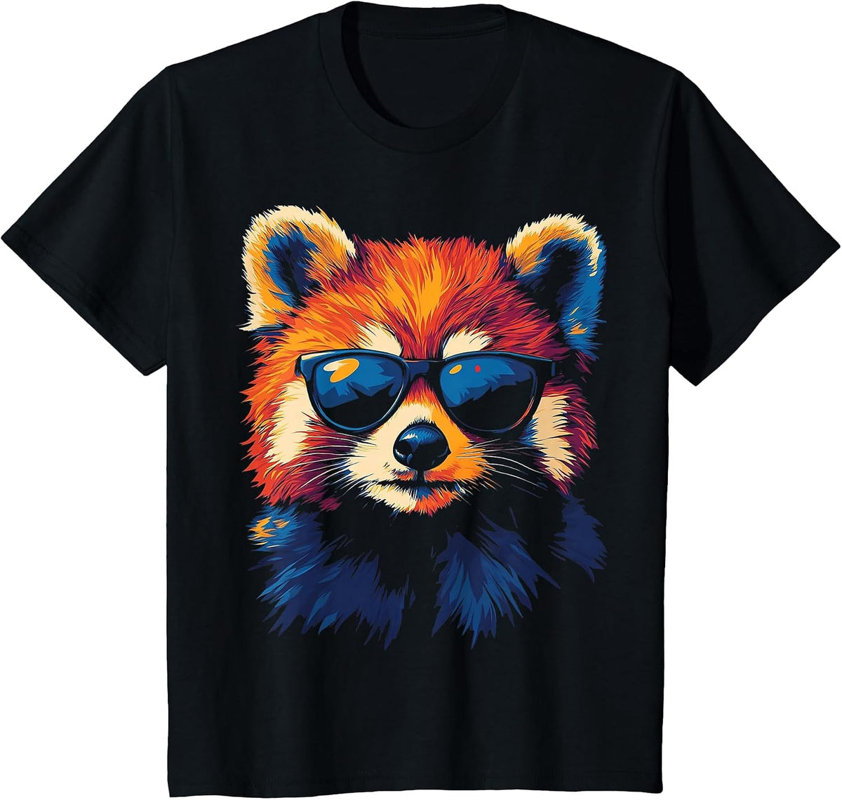 Red Panda Animal Motif Sunglasses Artwork Red Panda T-Shirt - Black