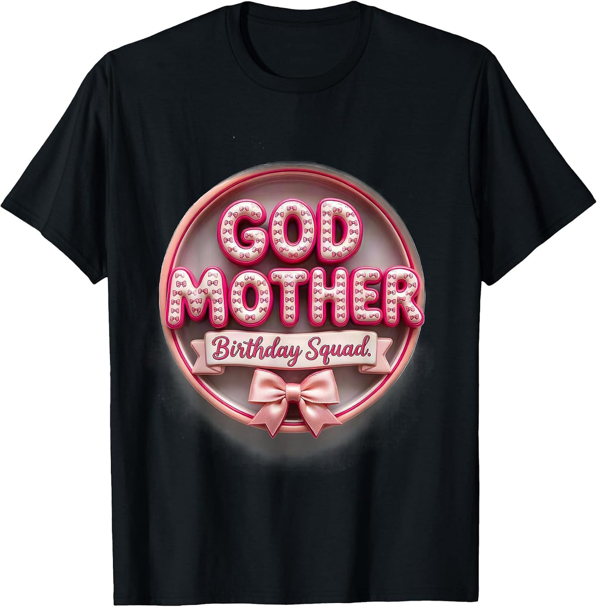 Men's Godmother Birthday Squad Pink Coquette Bow Family Matching T-Shirt - Black