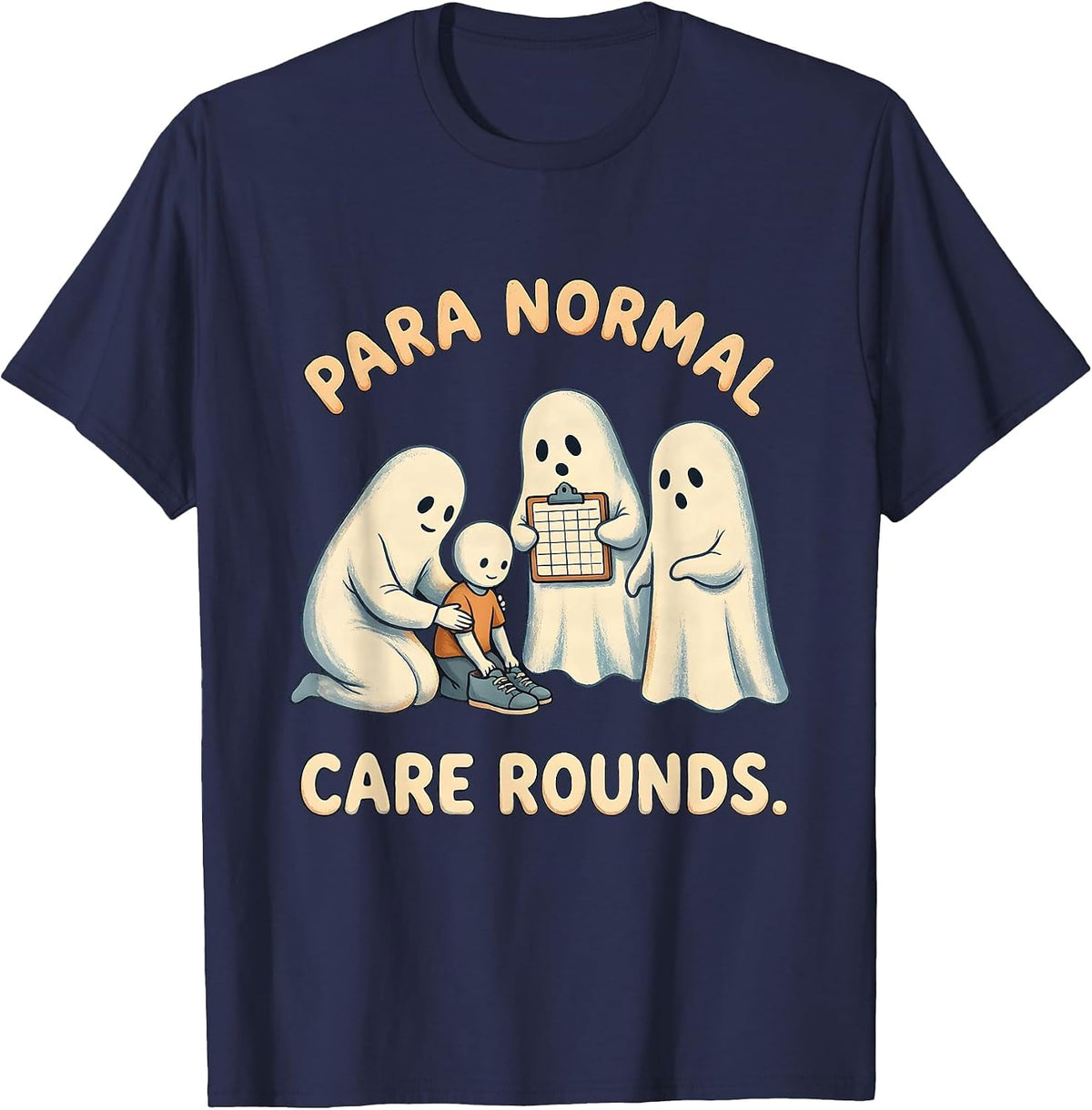 Men's Para Normal Care Rounds Storybook Ghost Paraeducator T-Shirt - Navy Blue