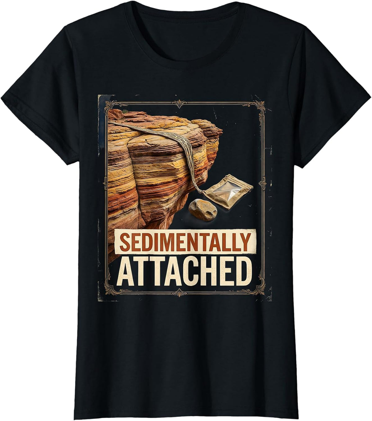 Women's Sedimentally Attached Vintage Rock Collector Geology Humor T-Shirt - Black