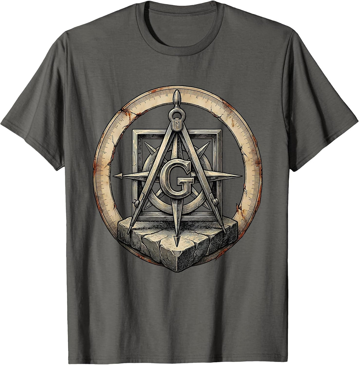 Freemason Square And Compass Distressed Brotherhood Pride T-Shirt - Asphalt Grey