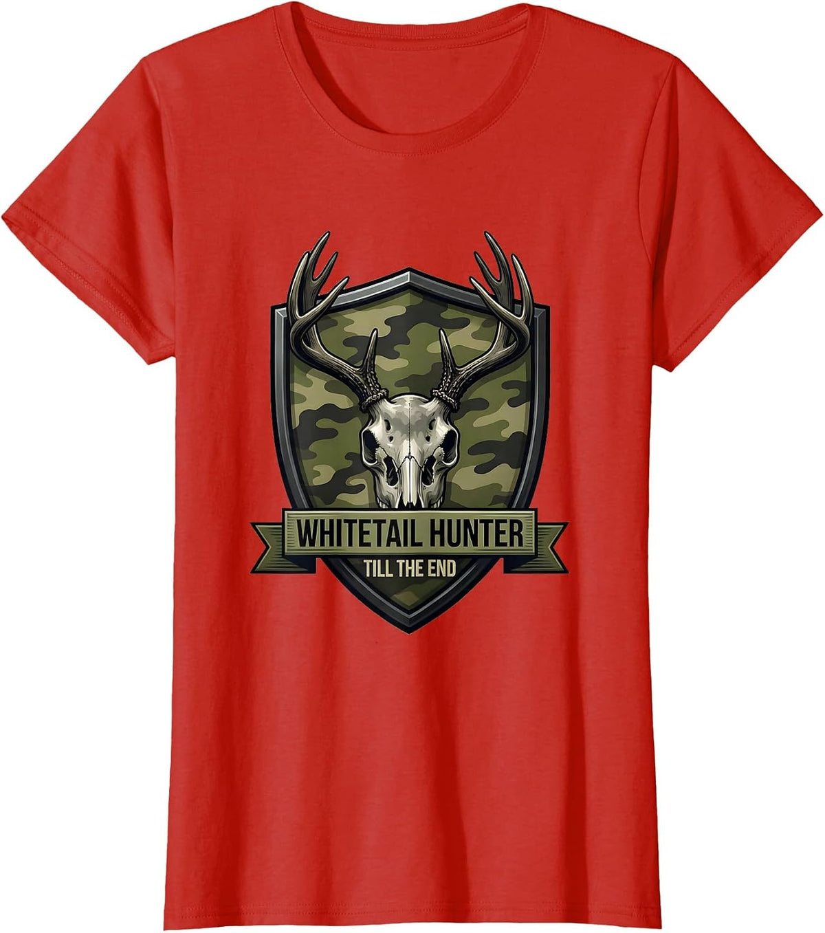 Whitetail Hunter Till The End Camo Dad Hunting Gift T-Shirt - Red