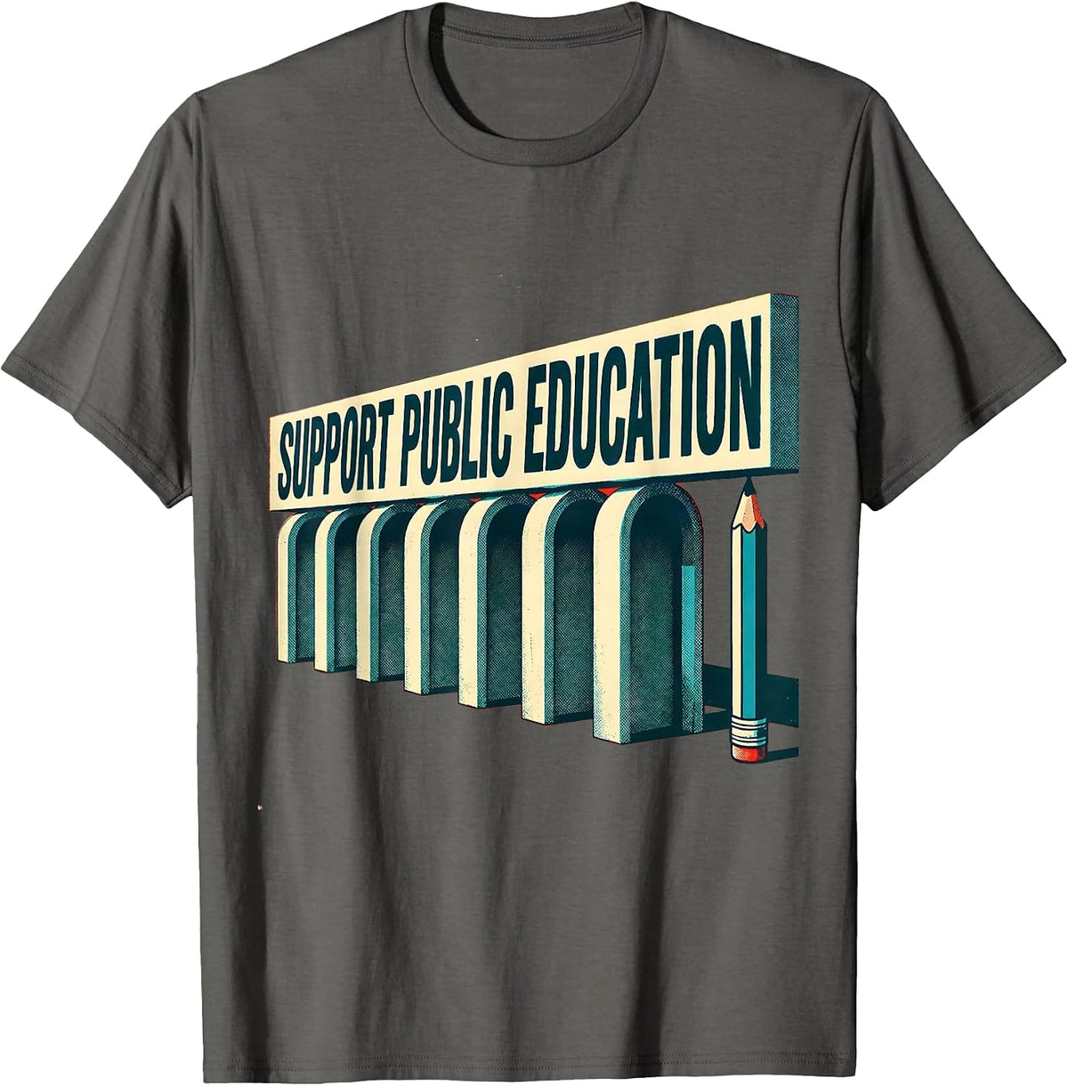 Support Public Education Red For Ed Teacher Protest Advocacy T-Shirt - Asphalt Grey