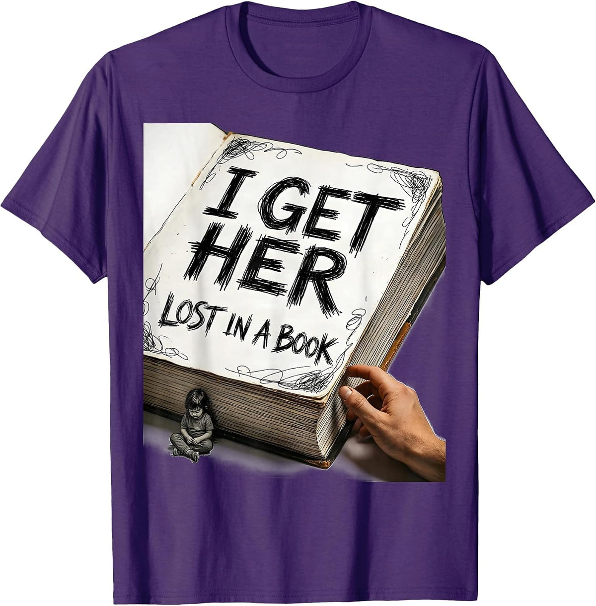 Men's I Get Her Lost In A Book Hand-Sketched Paraeducator T-Shirt - Purple