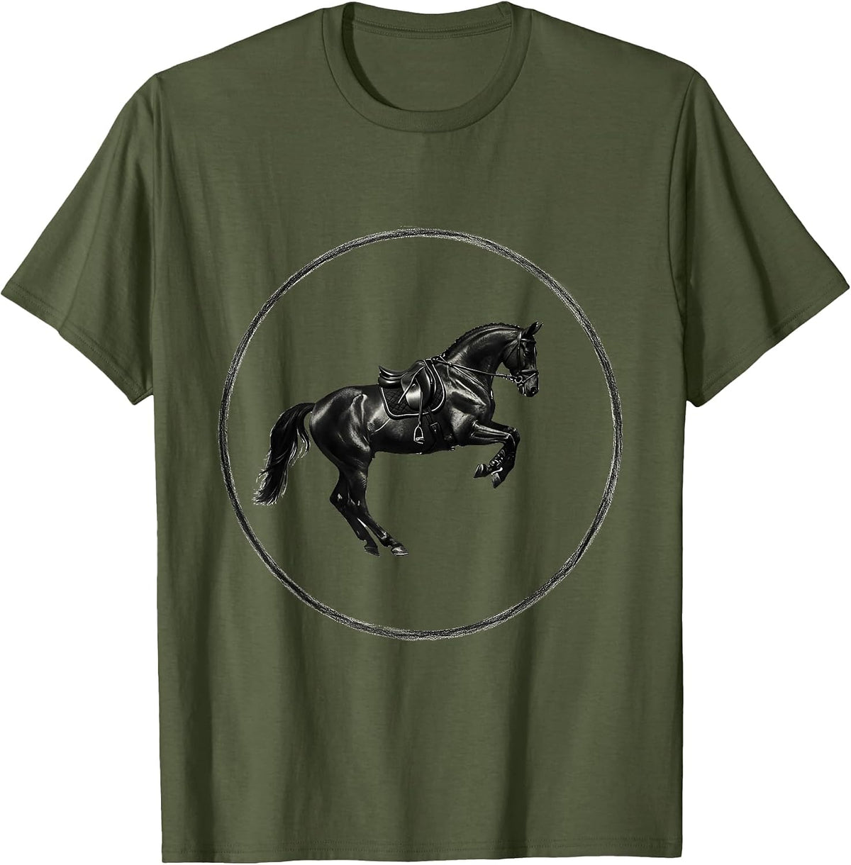 Dressage Horse Collected Canter Equestrian Art T-Shirt - Olive Green