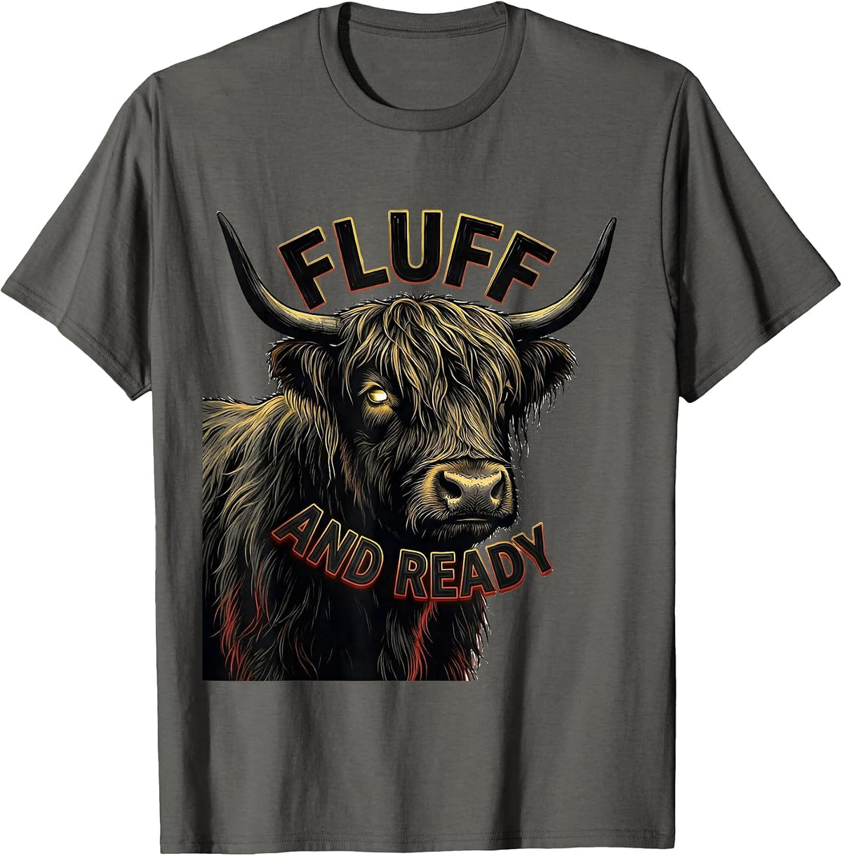 Fluff And Ready Funny Highland Cow Sign Painter Showcard T-Shirt - Asphalt Grey