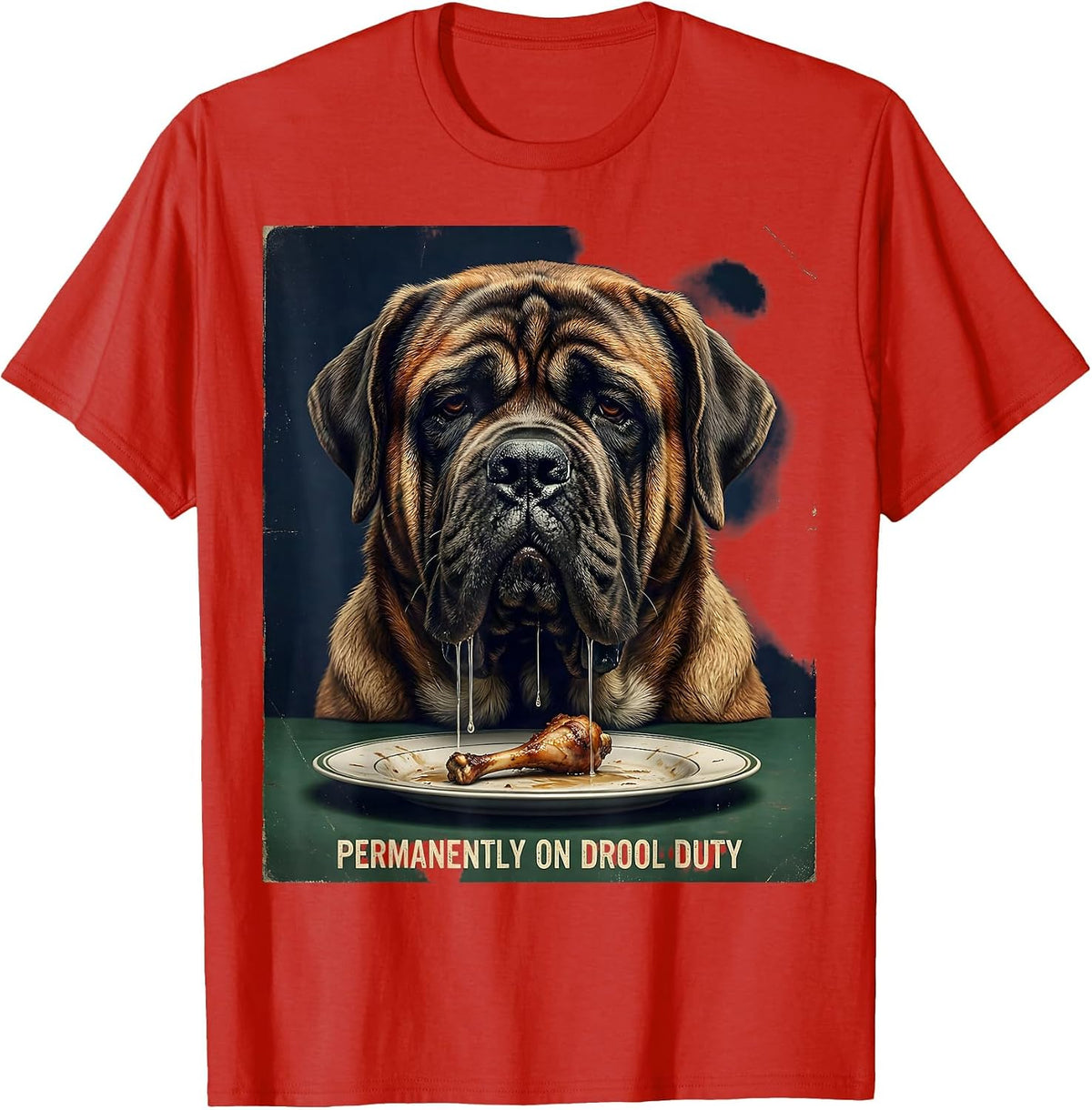 Men's Permanently On Drool Duty Vintage Funny Dog Mom Dog Dad T-Shirt - Red