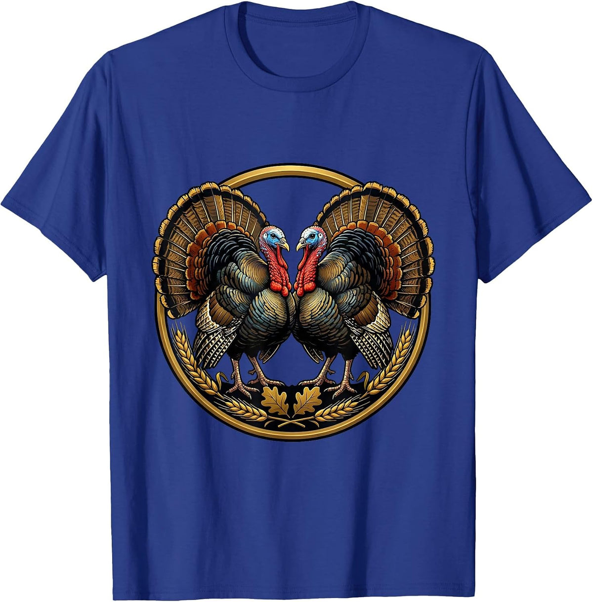 Men's Turkey Standoff Graphic Tee Wild Bird Showdown T-Shirt - Royal Blue