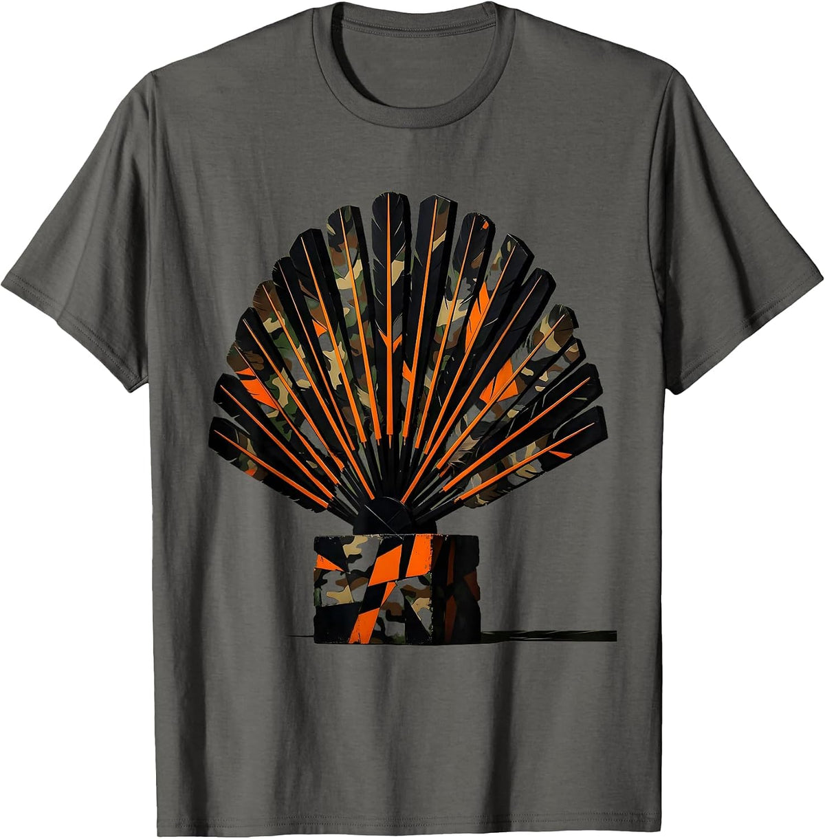 Men's Camo Turkey Feathers Forest Clearing Hunting Design T-Shirt - Asphalt Grey