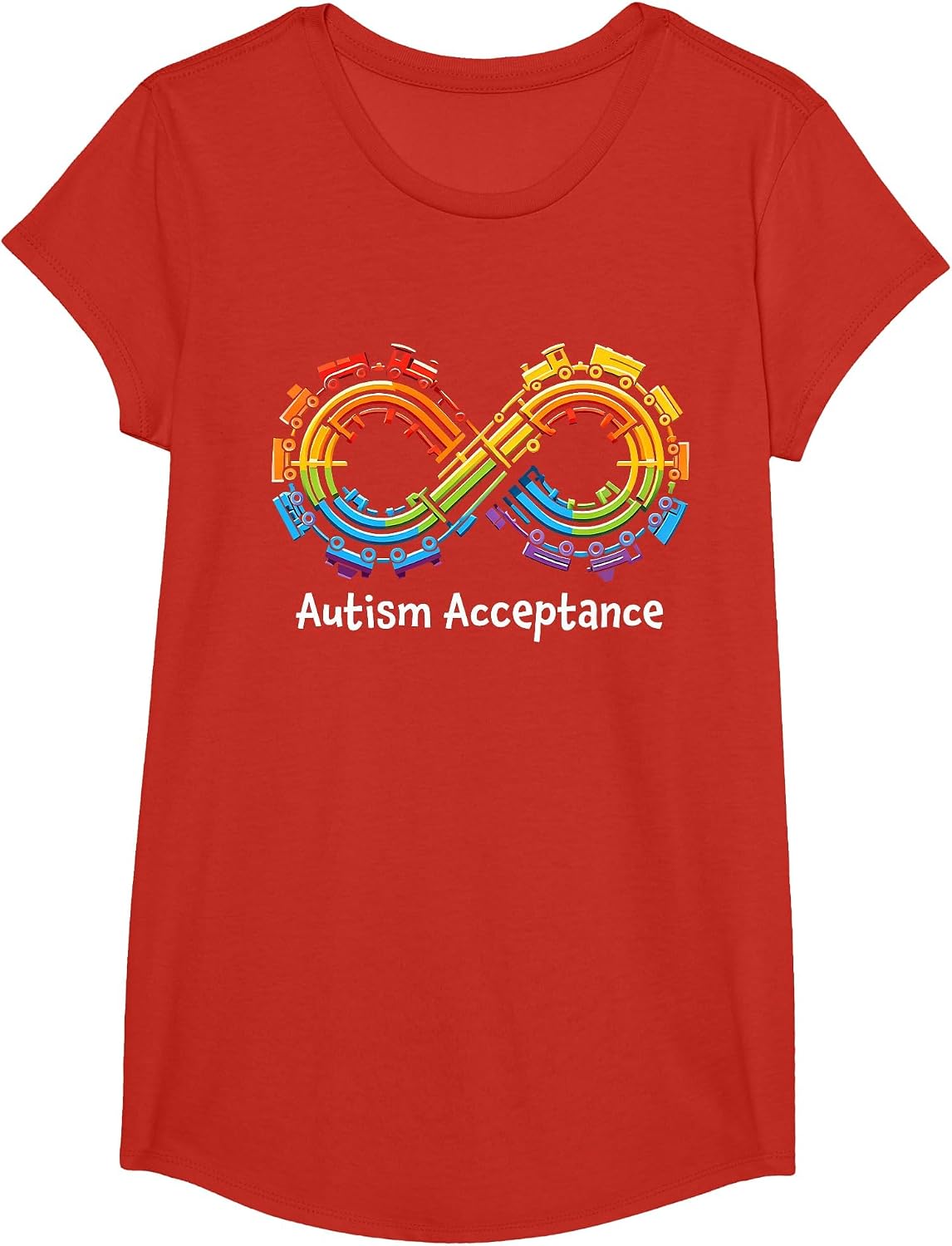 Autism Infinity Acceptance Train Autism Awareness Rainbow T-Shirt - Girls Red