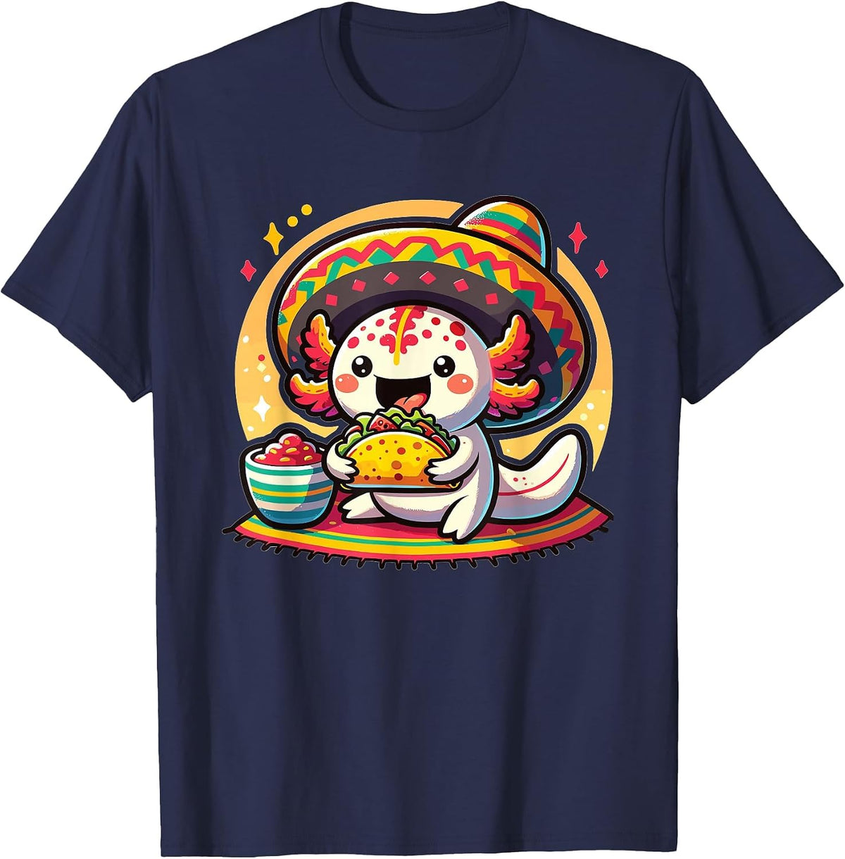 Tacolotl Funny Mexican Axolotl Eats Taco T-Shirt - Navy Blue