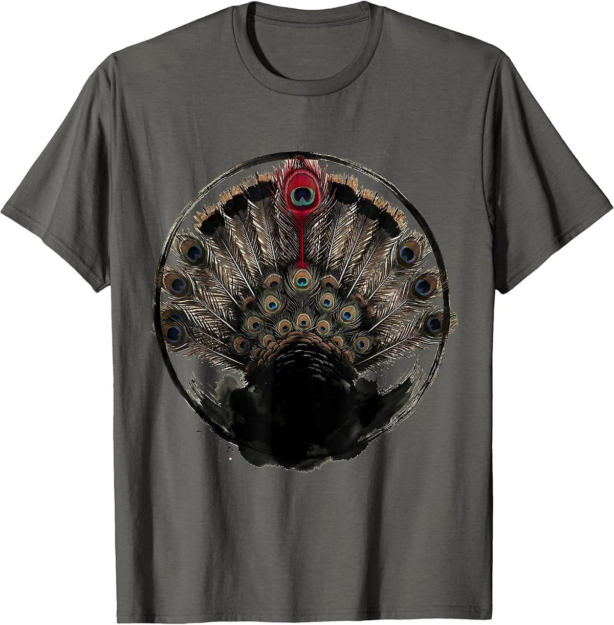 Wild Turkey Feather Fan Display Graphic T-Shirt - Asphalt Grey