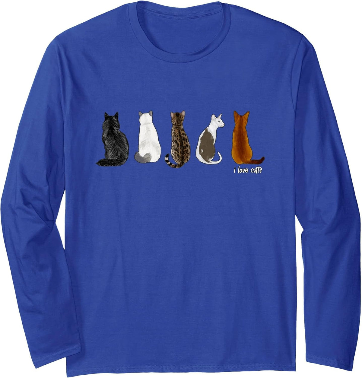 I Love Cats for Cat Lovers Long Sleeve T-Shirt - Adult Unisex Royal Blue