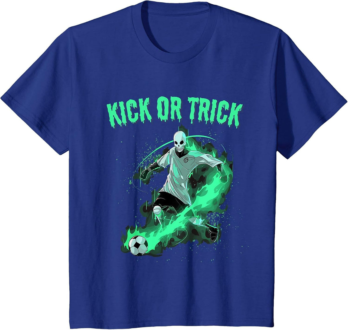 Skeleton Soccer Halloween Kick Or Funny Pun T-Shirt - Royal Blue