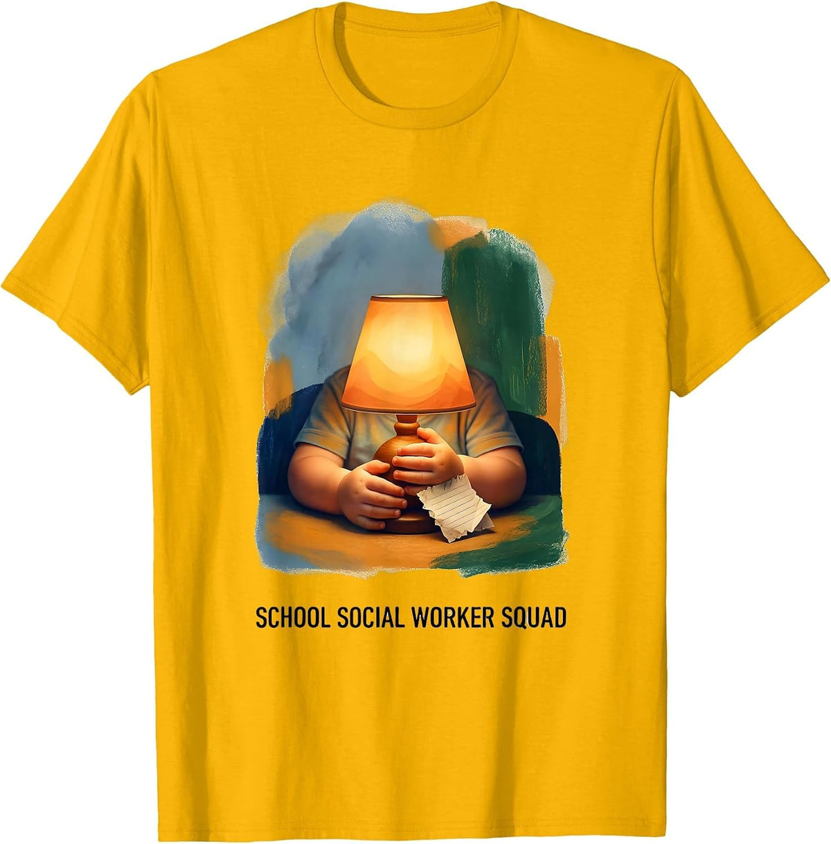 Men's School Social Worker Squad Storybook Counseling Staff T-Shirt - Golden Yellow