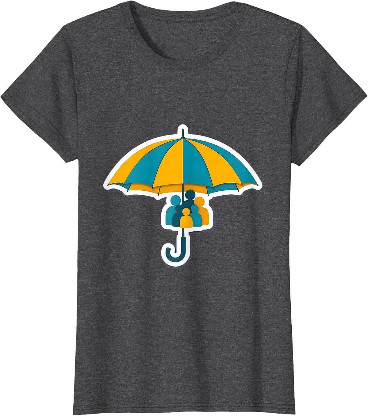 Women's Social Worker Umbrella Sheltering Figures Graphic T-Shirt - Dark Heather Grey