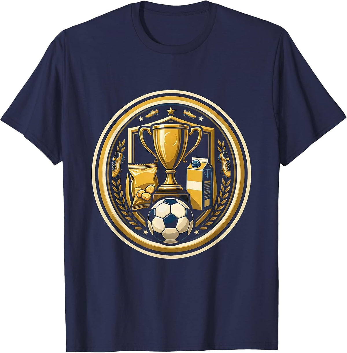 Men's Soccer Dad Trophy Snacks Funny Graphic Tee T-Shirt - Navy Blue
