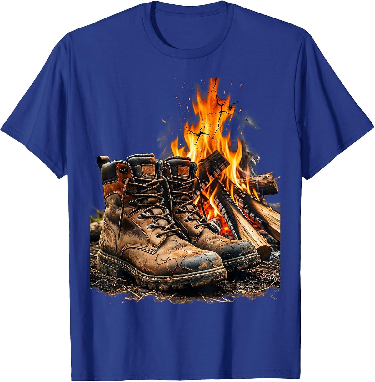 Hunting Boots By The Campfire Outdoors Graphic T-Shirt - Royal Blue
