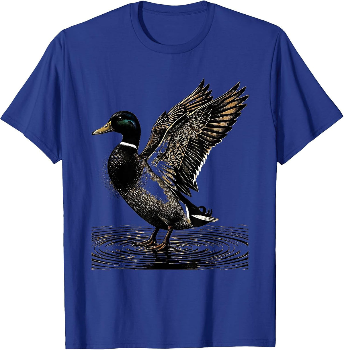 Men's Camo Mallard Duck Landing on Still Water T-Shirt - Royal Blue