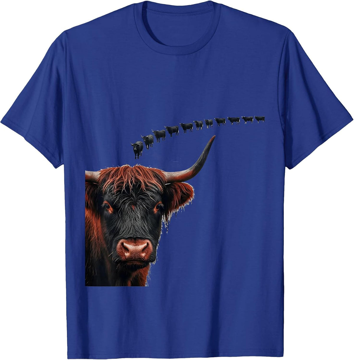 Men's Highland Cow Minimalist Farm Animal Humor T-Shirt - Royal Blue