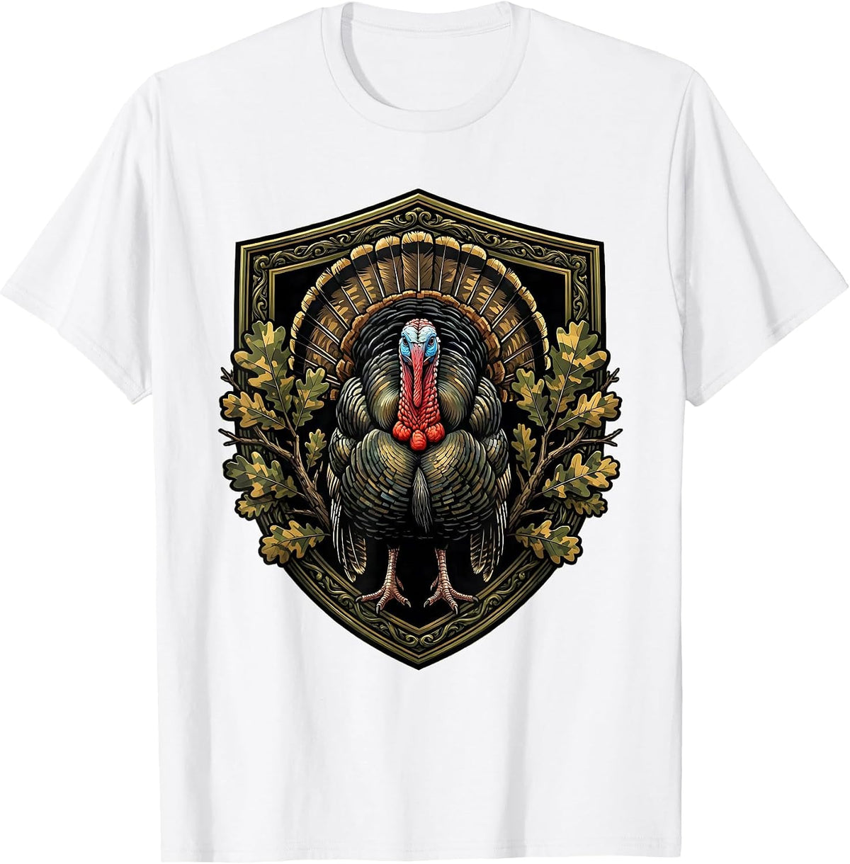 Men's Camo Turkey Strut Hunting Illustration T-Shirt - White