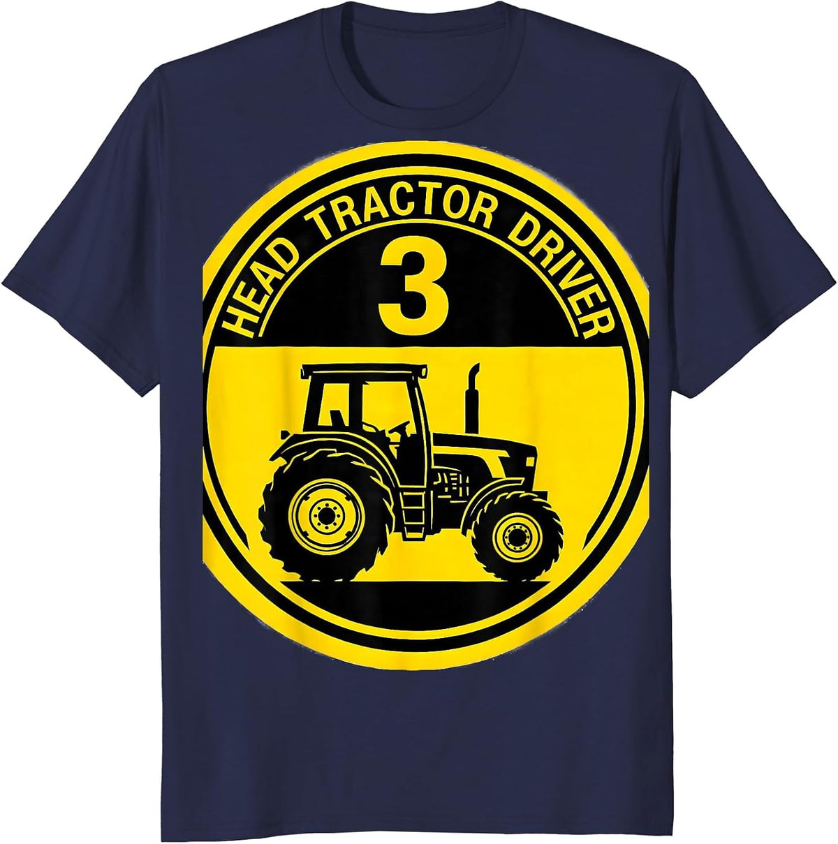 Men's Head Tractor Driver Age 3 Toddler Boy Birthday Tractor Lover T-Shirt - Navy Blue