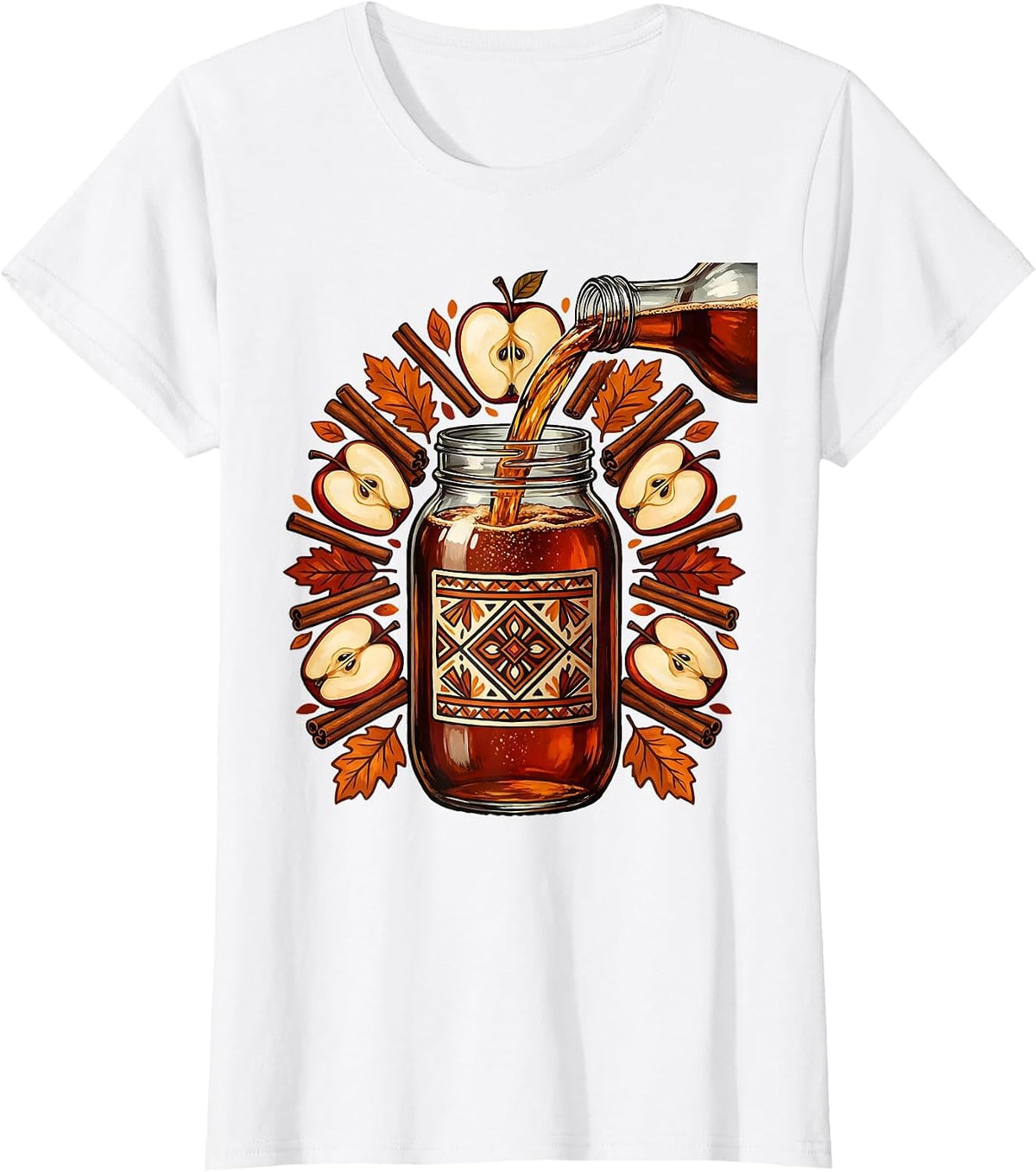 Thanksgiving Apple Cider Mason Jar Illustration T-Shirt - White