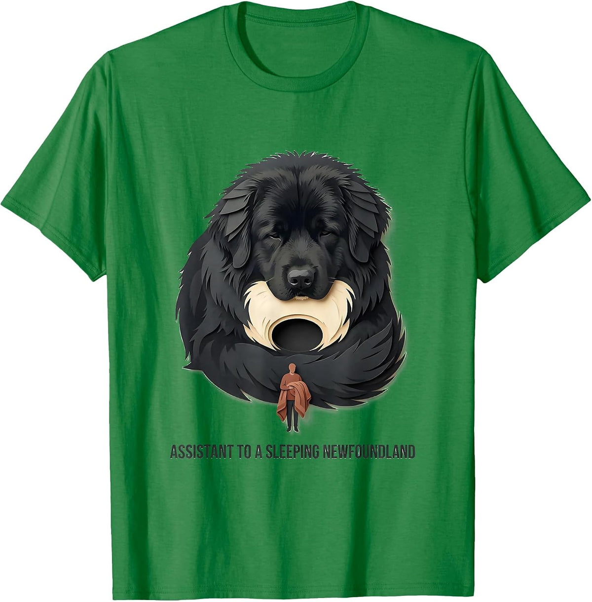 Men's Assistant To A Sleeping Newfoundland Paper-Cutout Dog Lover T-Shirt - Kelly Green