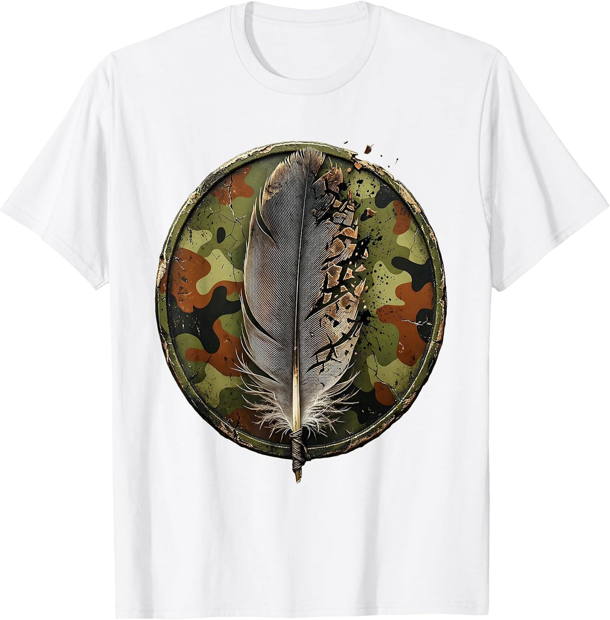 Men's Duck Camo Feather Fan Graphic Design T-Shirt - White