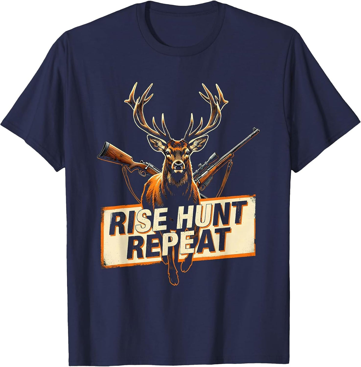 Men's Rise Hunt Repeat Hunting Graphic Design T-Shirt - Navy Blue
