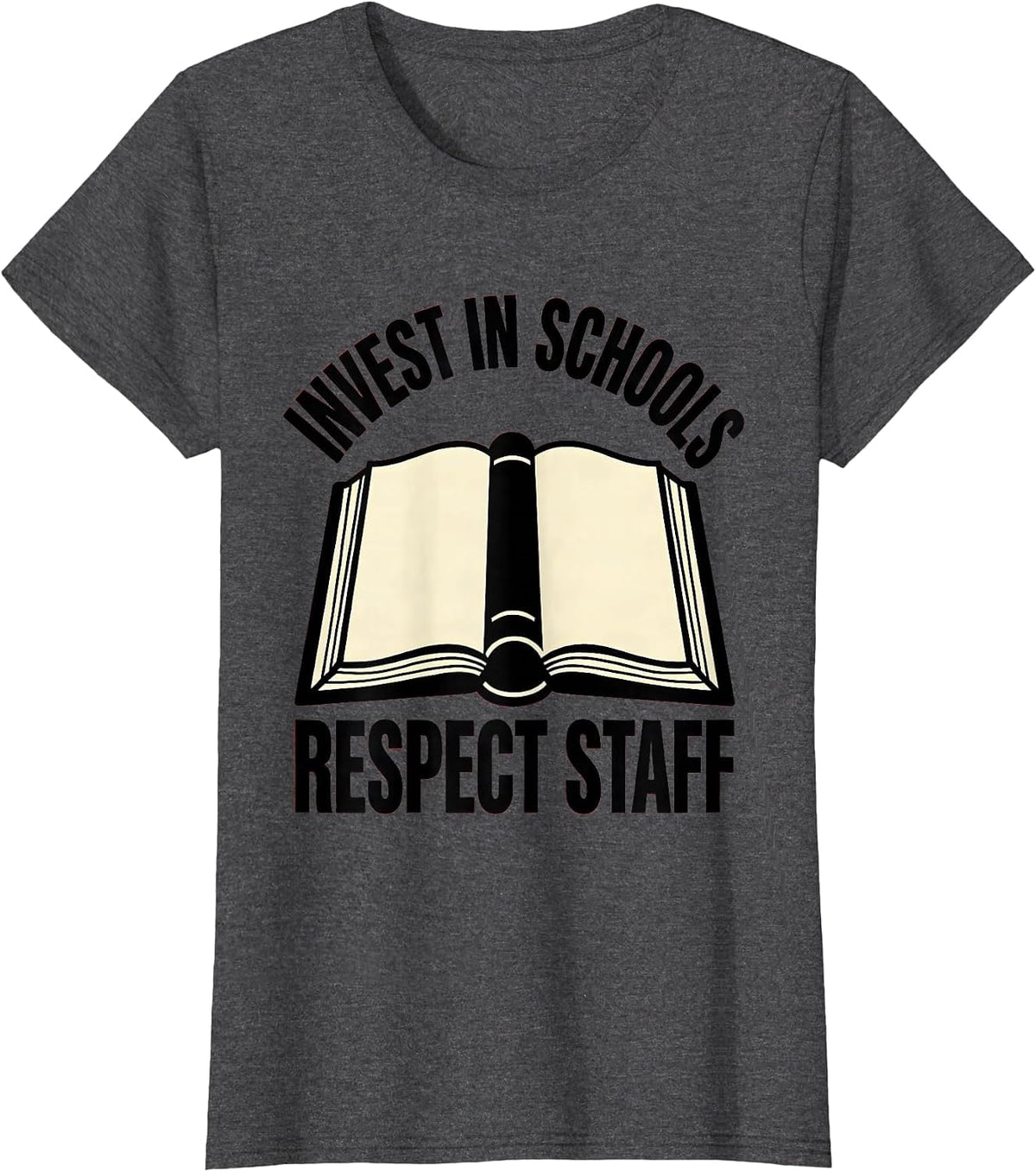 Women's Invest In Schools Respect Staff Stencil Teacher Red For Ed T-Shirt - Dark Heather Grey