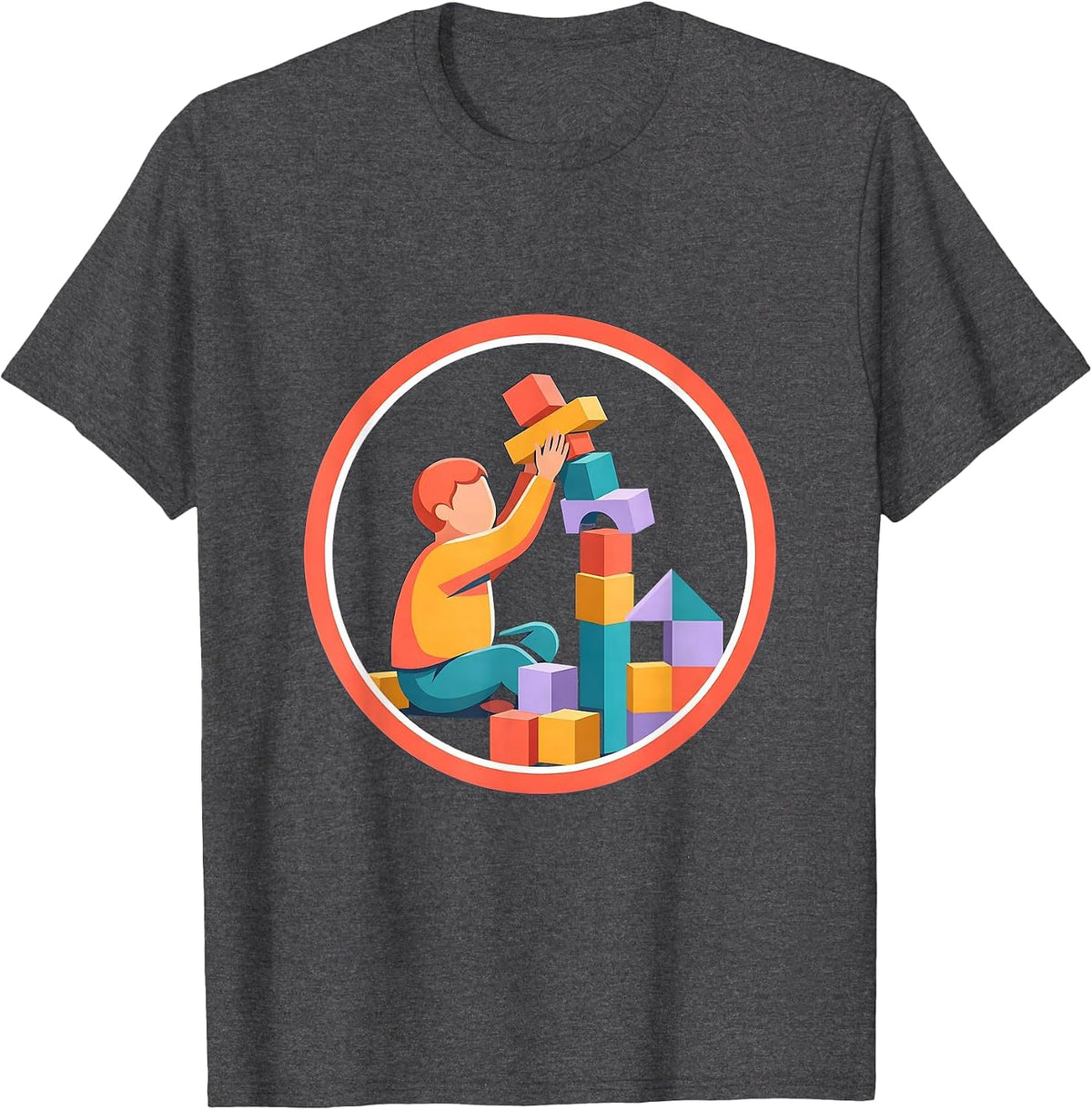 Men's Special Education Building Blocks Graphic Tee T-Shirt - Dark Heather Grey
