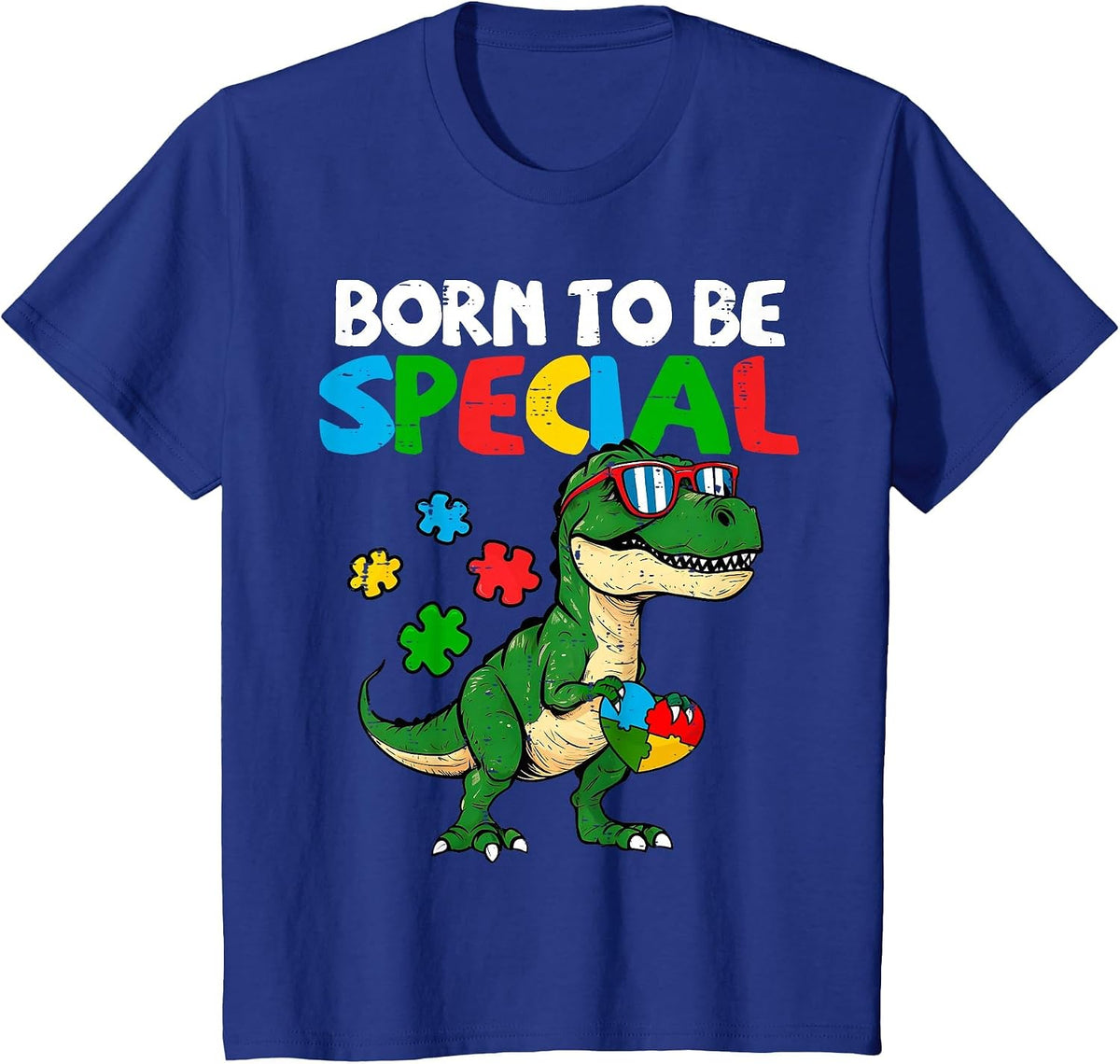 Born Special T-rex Puzzle Autism Awareness Dinosaur Boys T-Shirt - Royal Blue