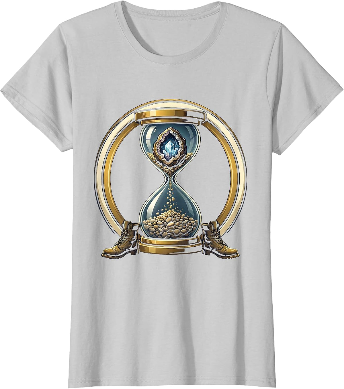 Sealed Geode Hourglass Rock Collector Emblem T-Shirt - Silver Grey