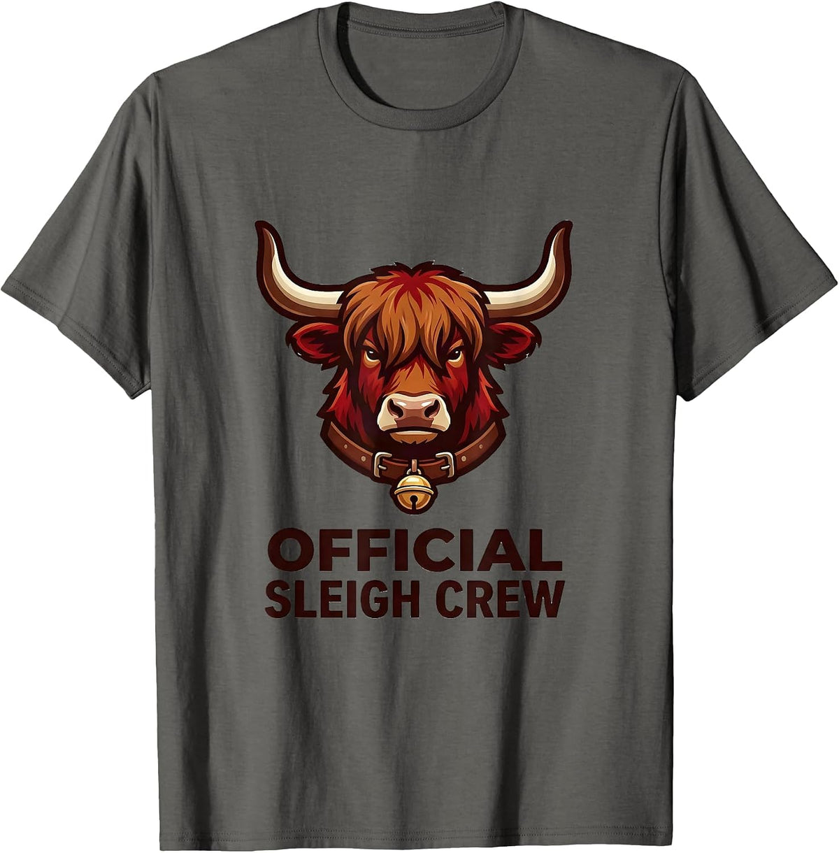 Official Sleigh Crew Highland Cow Christmas Holiday Humor T-Shirt - Asphalt Grey