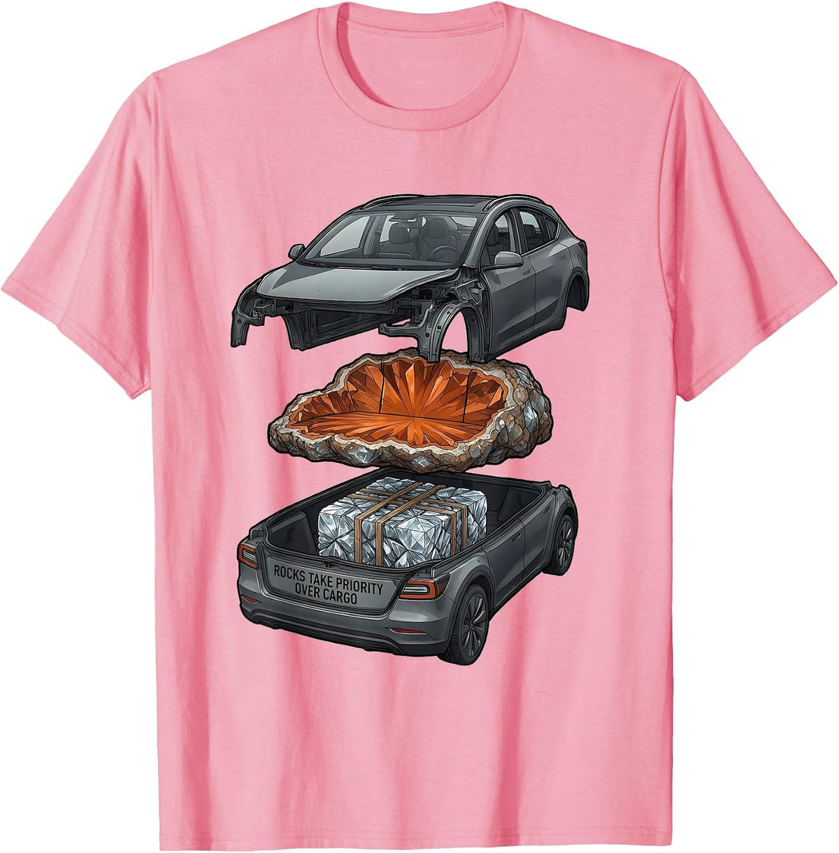 Men's Rocks Take Priority Over Cargo Funny Rock Collector Geode T-Shirt - Pink