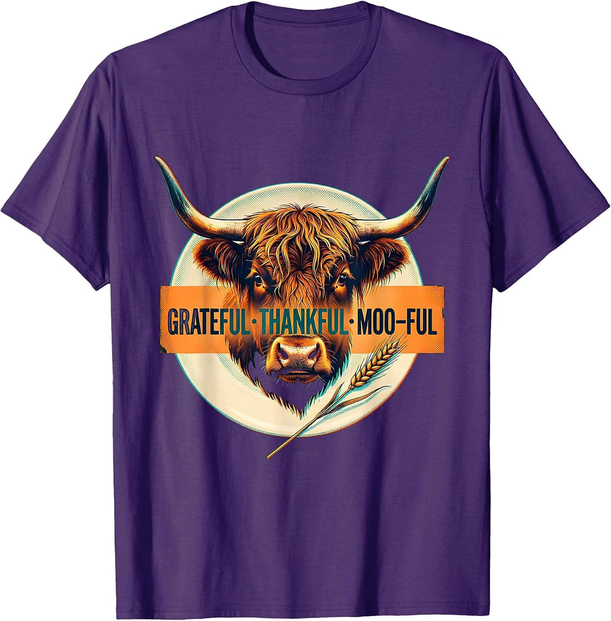 Men's Grateful Thankful Moo-ful Highland Cow Farm Animal T-Shirt - Purple