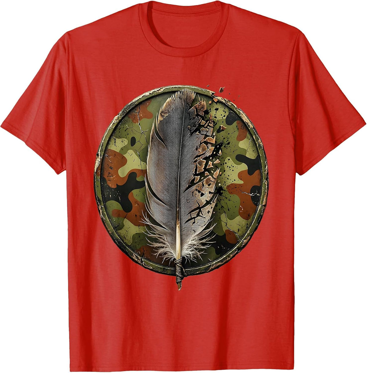 Men's Duck Camo Feather Fan Graphic Design T-Shirt - Red